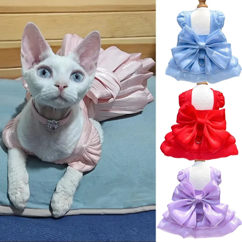 Luxury Bow Wedding Dress - Formal Gown for Sphynx Cats & Small Dogs