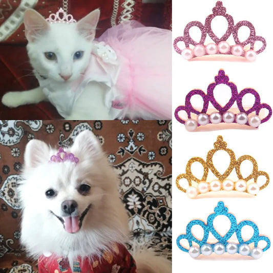 Luxury Pearl Crown Hair Clip - Designer Bow Accessory for Dogs & Cats