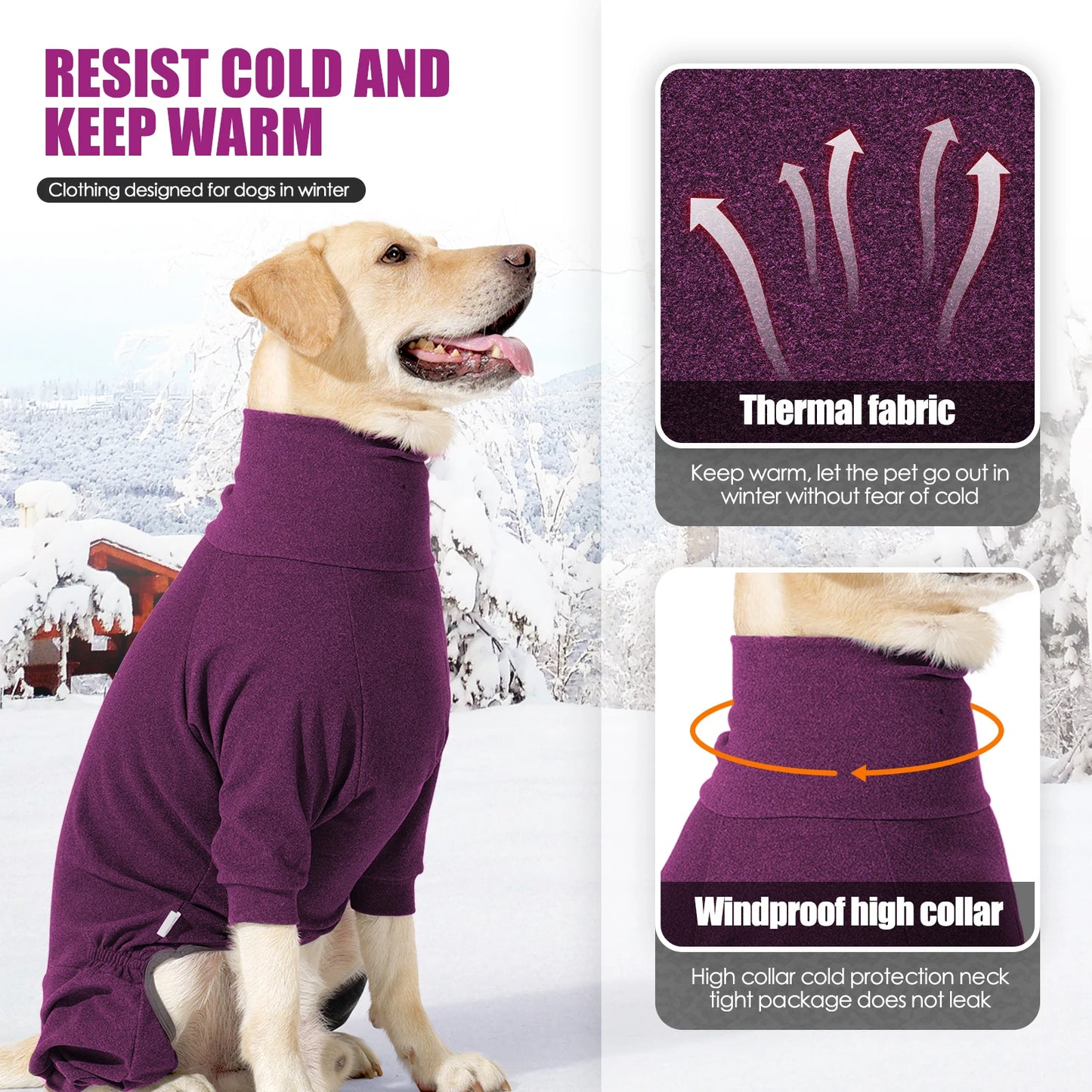 Cozy Fleece Dog Jumpsuit - Warm Winter Overalls for Large Dogs