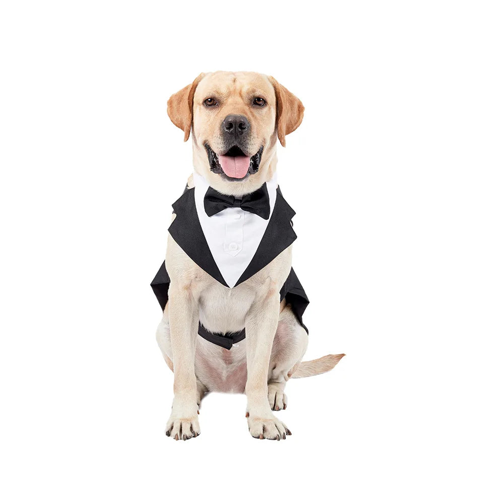 Luxury Gentleman's Tuxedo Suit - Premium Formal Outfit with Bow Tie for Dogs