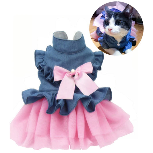 Luxury Denim Cat Dress - Summer Skirt for Sphynx & Hairless Cats