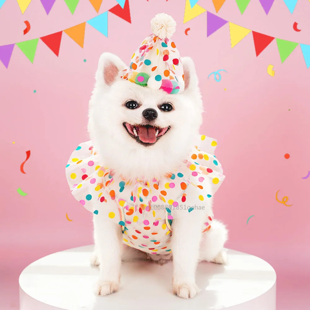 Luxury Birthday Collar & Bandana Set - Polka Dot Party Accessories for Dogs & Cats